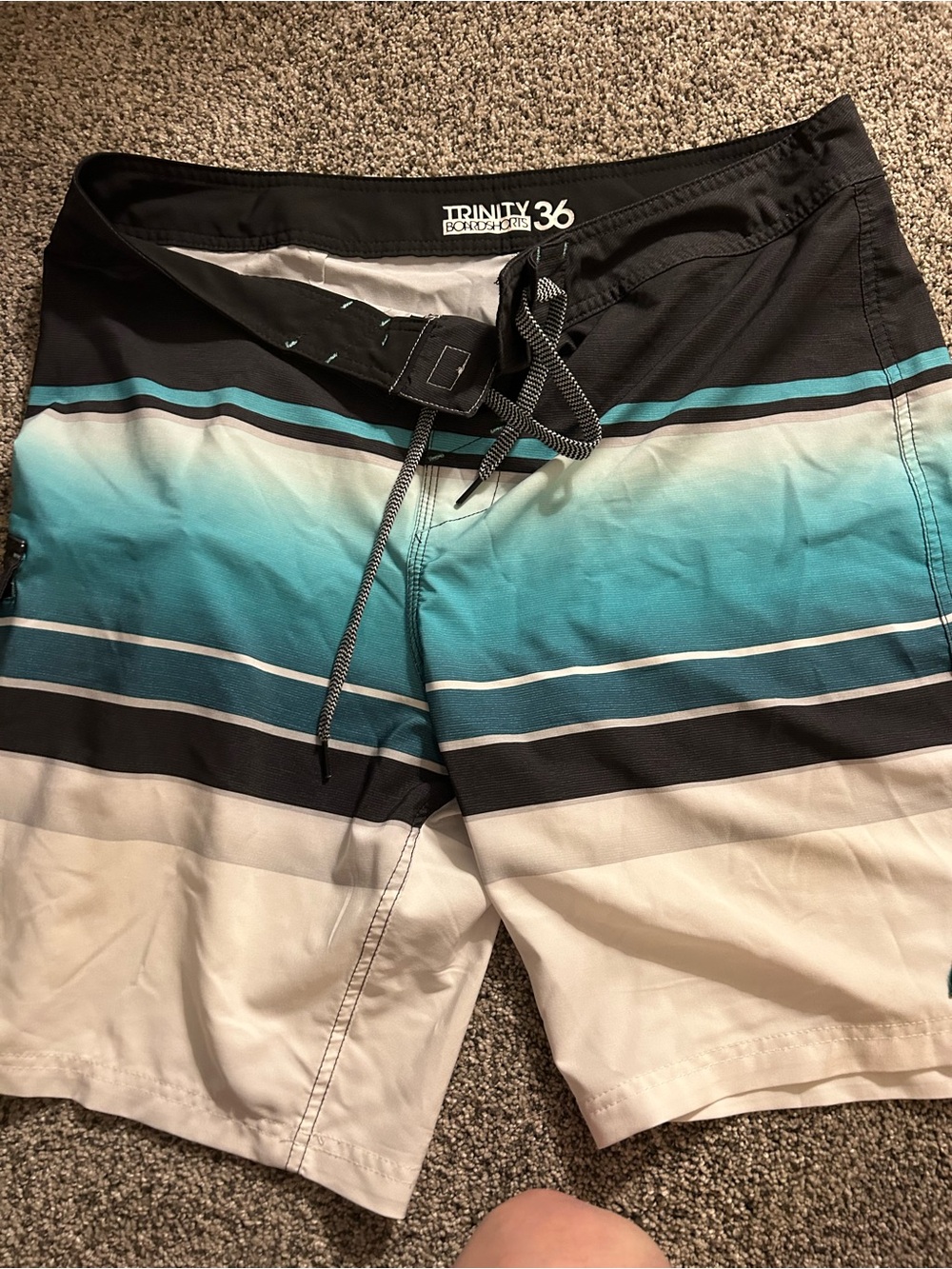 Trinity Men's Black, Teal & White Striped Board Shorts
